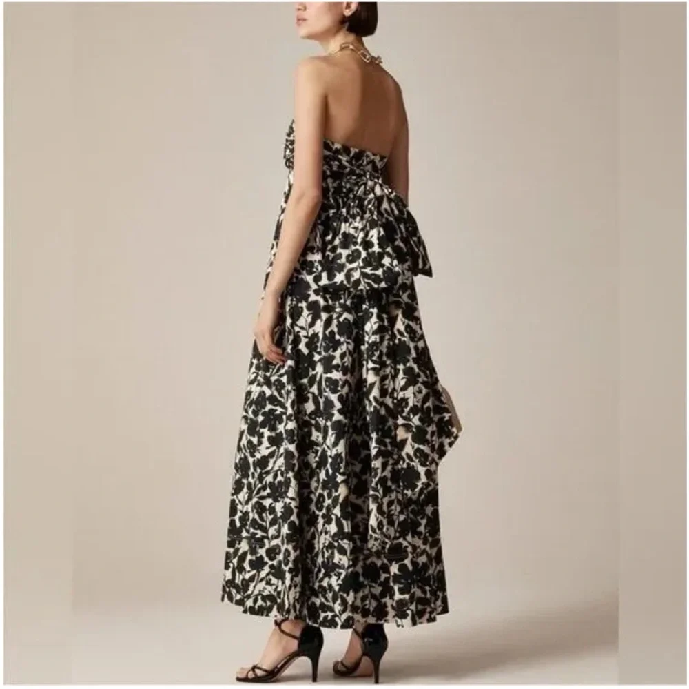J. Crew Strapless Black & Cream Floral Maxi Dress